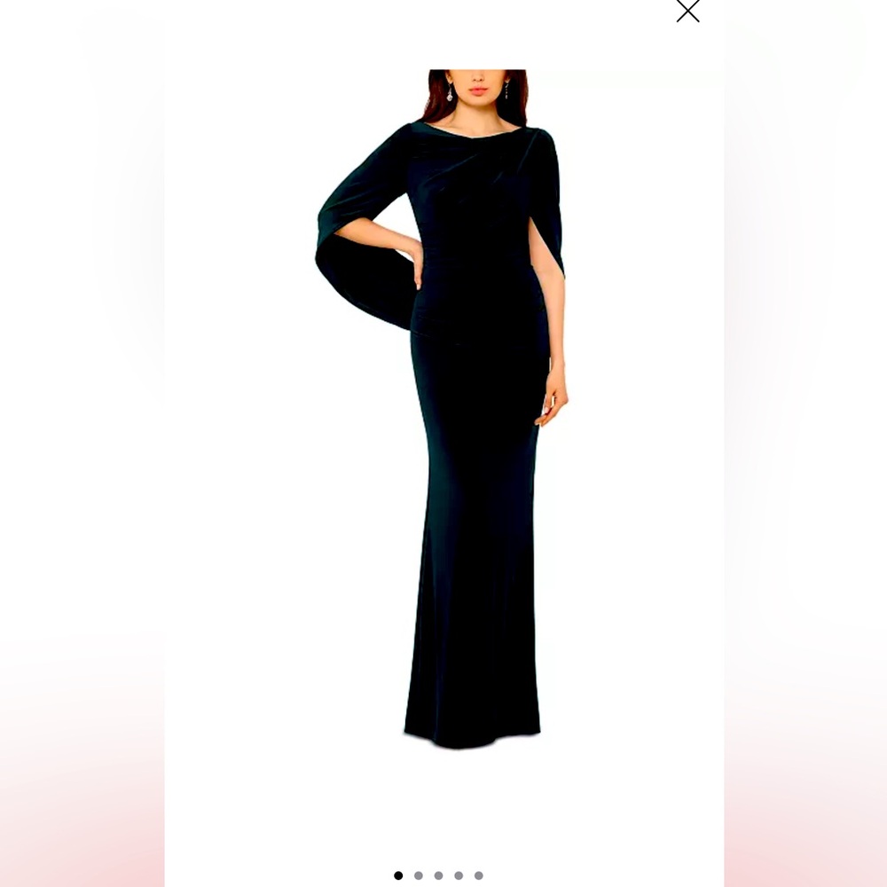 Betsy & Adam green jersey cape gown